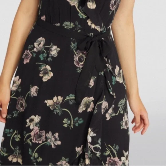 Paige Dress Palisades Faux Wrap Midi in Ruffle Black Floral - Picture 6 of 9